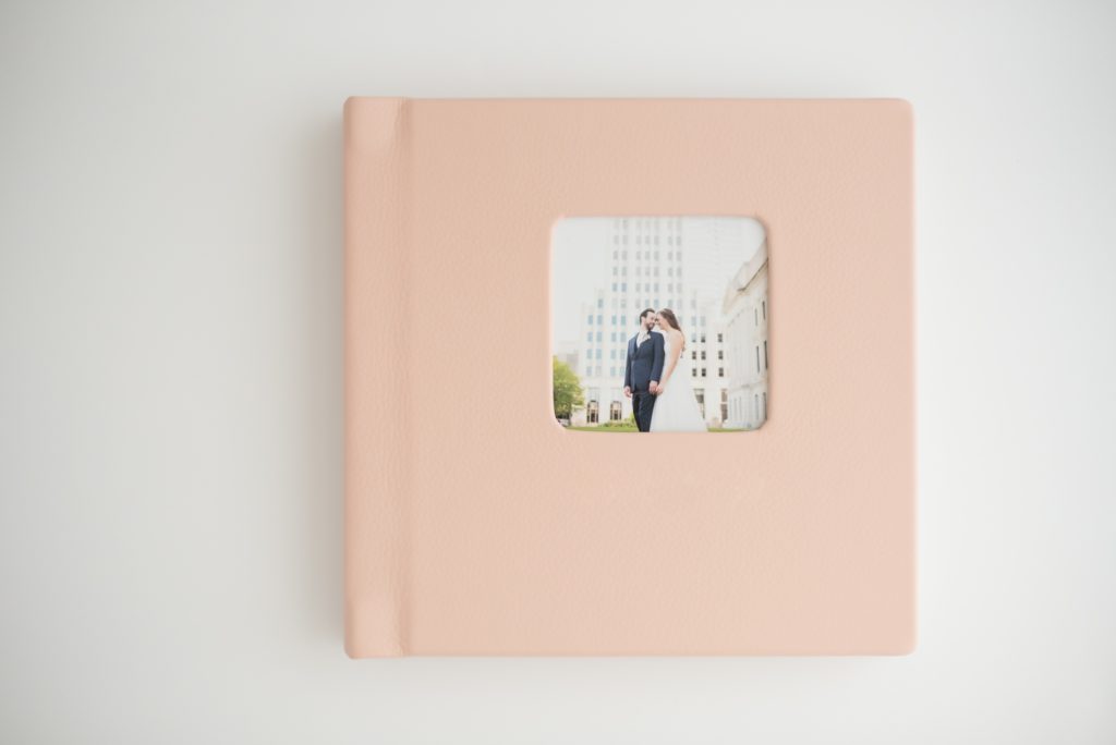 Wedding album with a cameo photo on the front. 